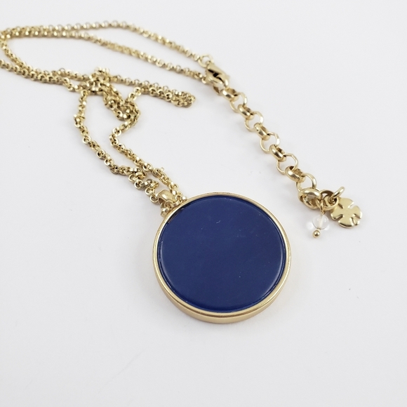 Lucky Brand reversible pendant necklace with flat blue stone + filigree details - Picture 3 of 7